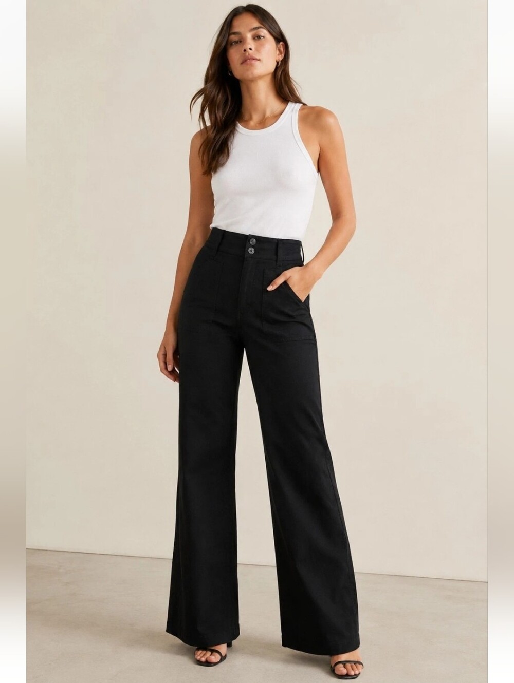 Anthropologie Maeve Naomi Wide Leg Linen Blend Pants Black Size 24W